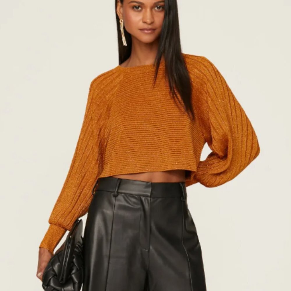 Esteban Cortazar Collective Shimmer Knit Sweater in orange size medium